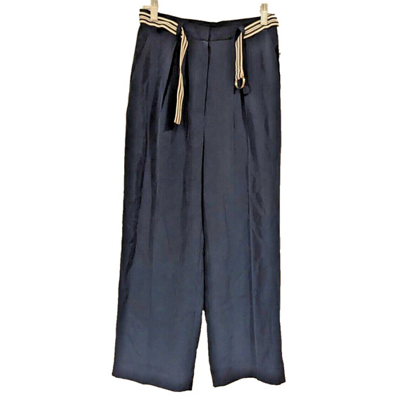 Vintage Jones NY NWT Navy and‎ white Nautical belt silk wide trousers Sz 6 - Picture 1 of 6